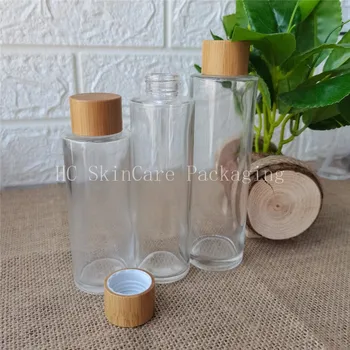 100 ml 120ml 150ml Eco sõbralik bambusest puidu kruvi kaas läbipaistvast klaasist pump parfüümi pudeli bambuse PP prits