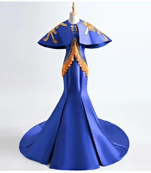 100%reaalne maskeraad, kuninglik sinine paabulind tikand muster traditsiooniline cosplay kohus draama pikk kleit etapp/stuido Kleit kuninganna