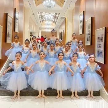 2022 Blue Ballerina Kleit Tüdrukud, Ballett Seelik Pikk Tantsu Kleit Lastele Performance Naiste Kostüümid Tüdrukute Pilduma Kõhutants
