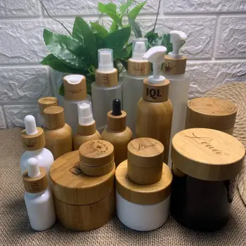 70 tk/palju 150ml läbipaistev jäätunud klaasist pudel, millel bambusest kaane eco sõbralik kosmeetikatoodete pakendid