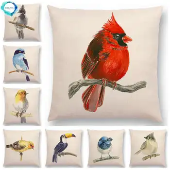 Akvarell Linnud Maali Puuvillast Voodipesu Padi Titmouse Toucan Firecrest Kardinal Bullfinch Diivan Dekoratiivsed Padjapüür