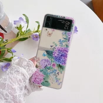 Armas Värvikas Cartoon Lill Läbipaistva Kõva PC Phone Case For Samsung Galaxy Z Flip 4 3 5G Kate, Naine, Tüdruk Flip4