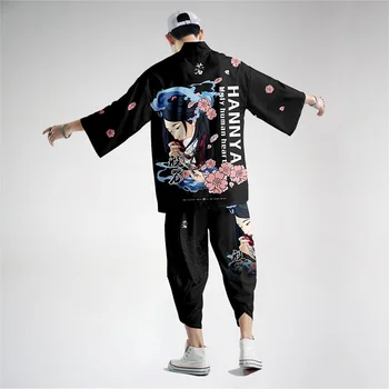 Jaapani Traditsiooniline Riietus -, Kahe-osaline Komplekt Kimono Püksid Meeste Retro Yukata Aasia Mood Tang Sobiks Harajuku Hanfu Yukata Jope