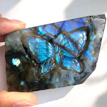 looduslik sinine labrador käsi crved öökull lihvitud kristall kivid liblikas