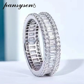 PANSYSEN 100% 925 Sterling Silver Ring Ringi Simuleeritud Moissanite Teemant Pulm Ansamblid kihlasormus Trahvi Ehteid Hulgimüük