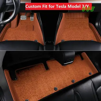 Tesla Model 3 Custom Fit Auto Tarvikud Põranda Matt, Nahkpolster ECO Materjal Tesla Model y Topelt Kihi real Leather Pruun